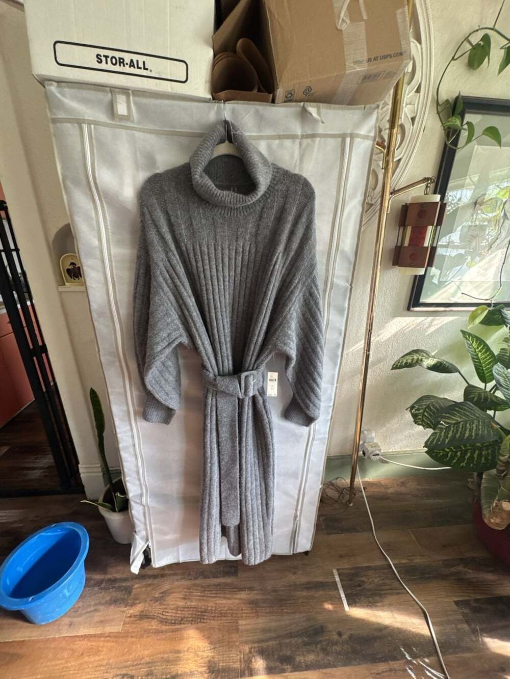 2X Plus Anthropologie Long-Sleeve Turtleneck Belted Sweater Midi Dress